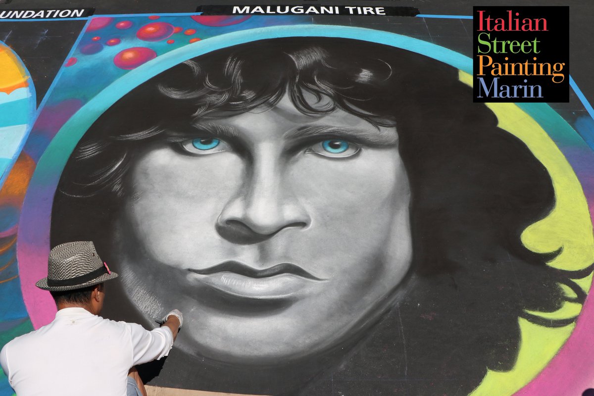 ItalStPtMarin's tweet photo. Madonnaro @StudioYau really lit our fire with his portrait of #JimMorrison @ our #SummerofLove event! Photo:#JoyPhoenix
#TheDoors #ChalkArt https://t.co/lSWB4TQU1l