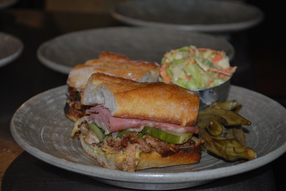 oceanokitchen's tweet photo. pulled pork, mortadella &amp; provolone sandwich - our pickles / mustard / baguette- @chefjbearman ​ #OceanoKitchen #Lantana #sandwich #pork #OK https://t.co/OQXruMBV4i