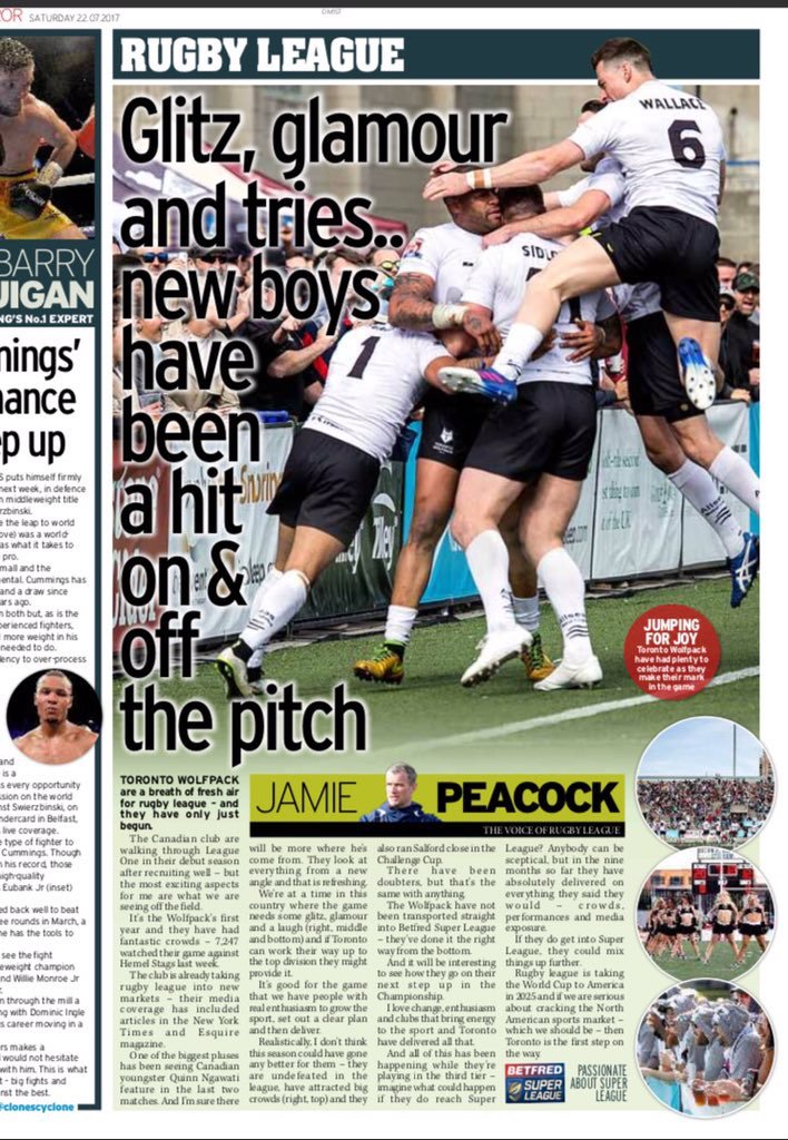 TOwolfpack's tweet photo. ICYMI: Heres what @JamiePeacock10‘s article on the Wolfpack looked like in the papers!✨🐺🏉🇨🇦
Via @DailyMirror
📸 by @JoelLevyPhoto https://t.co/kdzJJTIn8W