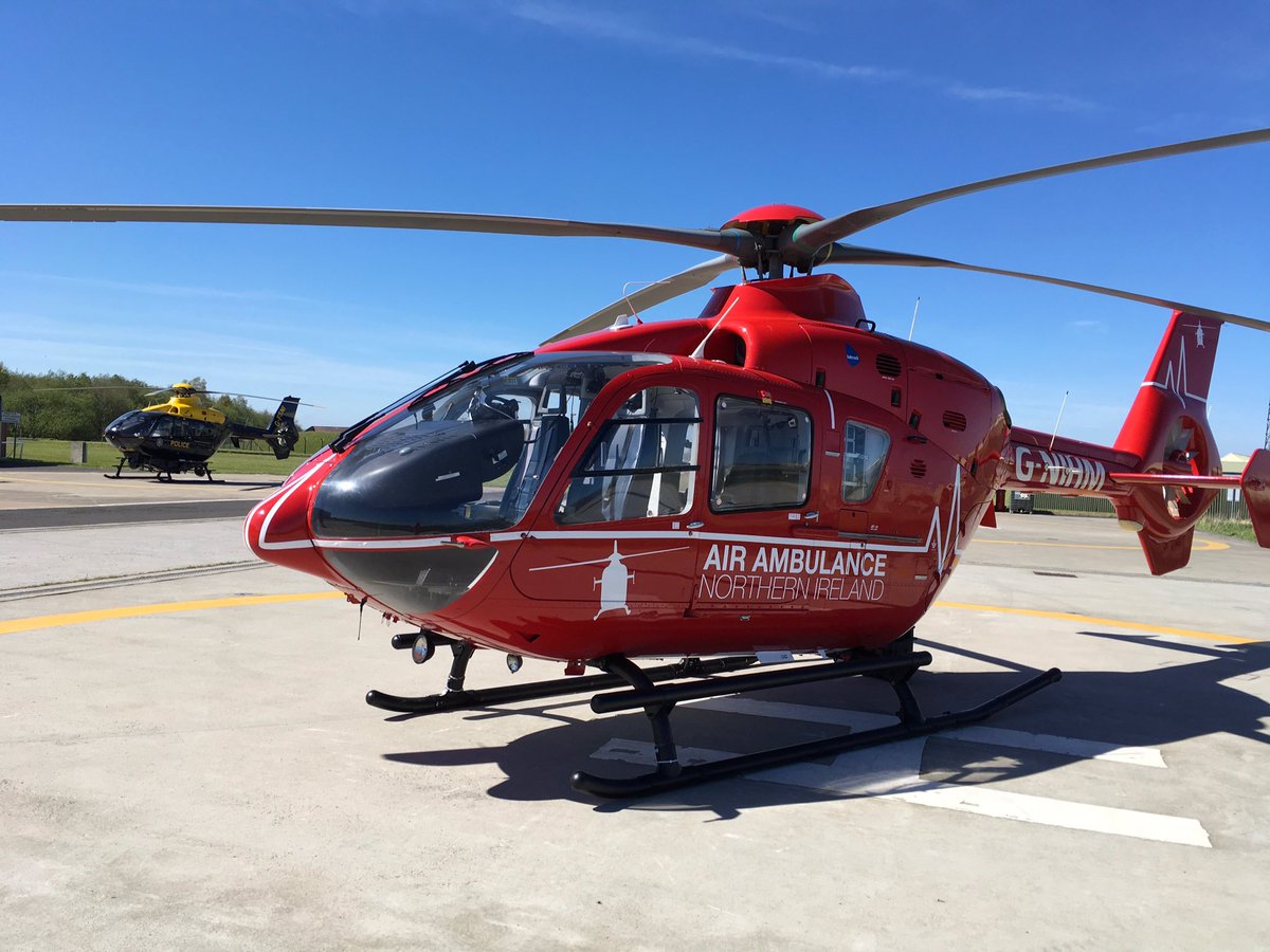 Air Ambulance NI has flown its first mission. On training flight and diverted to 11 year old with head injury. Taken to RBHSC. Hope all well