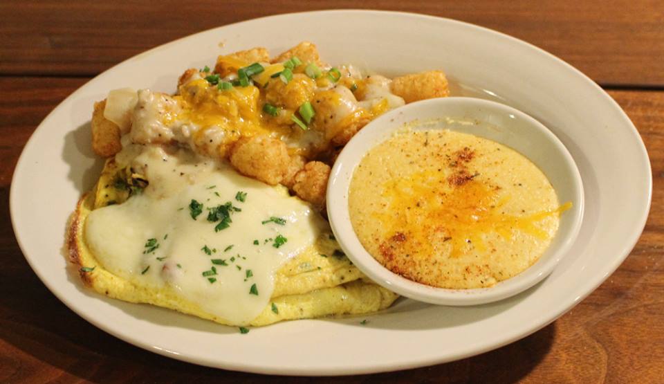 TheHutMHK's tweet photo. Try our signature French Quarter Omelette with cheesy grits and graveaux tots this Sunday for Brunch at the Hut!! #GeauxHUT #NawlinsStyle https://t.co/nQJZLYGDVg