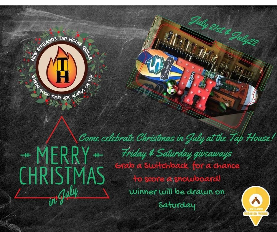 SwitchbackBeer's tweet photo. Couldn't make it to brewfest? In the 603? Scoot over to the #NETapHouse for Christmas in July! Switchback snowboard lookin' the most fresh https://t.co/4olpABw7fr