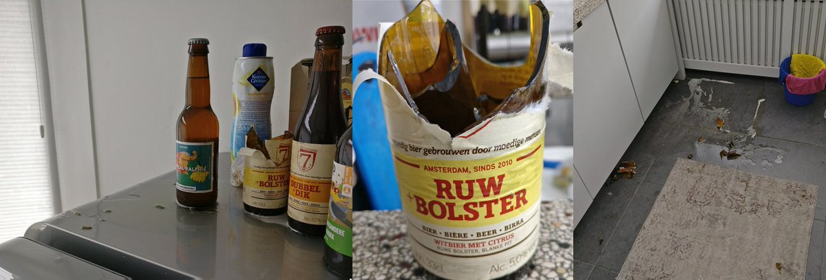 Lucasb's tweet photo. @de7deugden @albertheijn Flesje spontaan geëxplodeerd! Inderdaad een ruw biertje. Gelukkig niemand in de buurt. #safetyfirst https://t.co/nhloOnkIL5