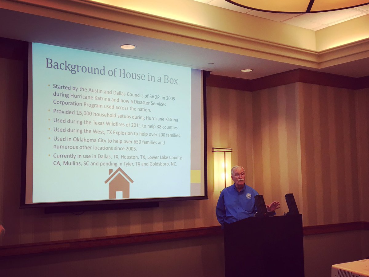 svdpusadisaster's tweet photo. Jim Butler, SVDP House in a Box(R) Director, presenting CEO @ldiscosvdp, "A Year In Review" at the Annual Disaster Preparedness Conference. https://t.co/qfzJDperGt