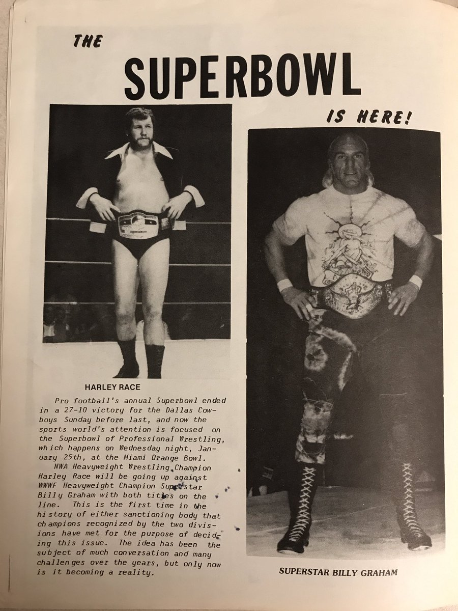 wrestlerweekly's tweet photo. WRESTLER WEEKLY PRESENTS some Favorite items for #wwShowOffSaturday SUPERBOWL OF WRESTLING January 25 1978 SIGNED RARE PROGRAM Race v Graham https://t.co/xylSnrg6QK
