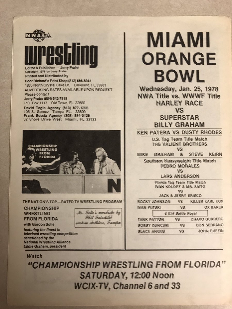 wrestlerweekly's tweet photo. WRESTLER WEEKLY PRESENTS some Favorite items for #wwShowOffSaturday SUPERBOWL OF WRESTLING January 25, 1978 RARE PROGRAM Race vs Graham https://t.co/7GD3AqD9Jp
