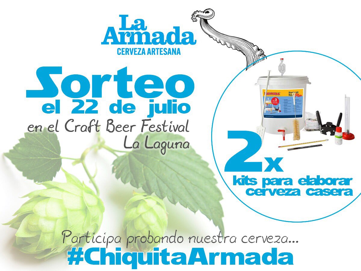 LaArmadaBrewing's tweet photo. #ChiquitaArmada

Con cada consumición de @LaArmadaBrewing entras en el sorteo de 2 kits para elaborar #cerveza casera. #LaLaguna #Tenerife https://t.co/f60sfHWA0o