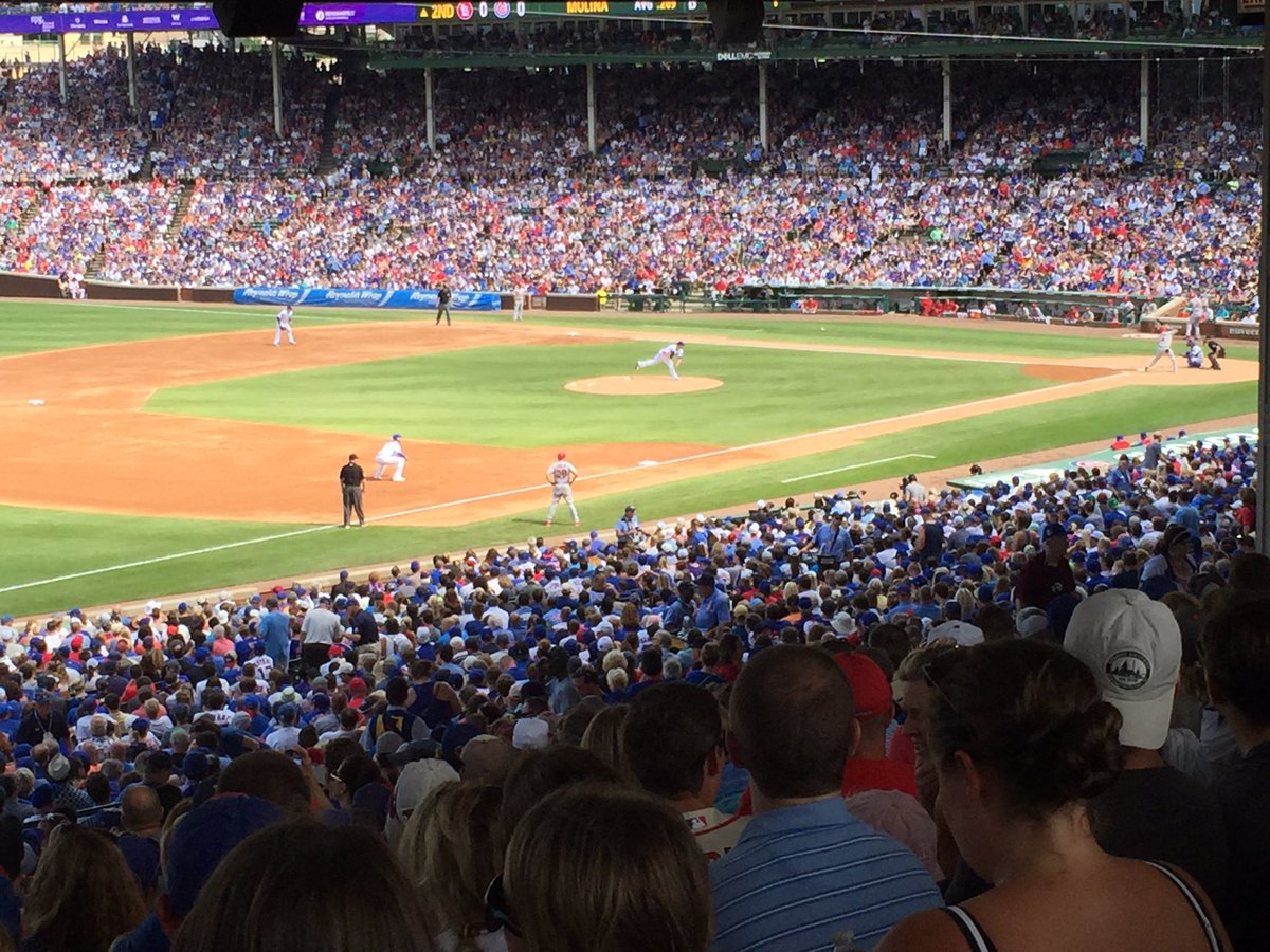 ScottCollick's tweet photo. First @Cubs game. Great day @ Wrigley Field. Good crowd and classic matchup Cardinals v. Cubs. https://t.co/KO3j0NAUwj