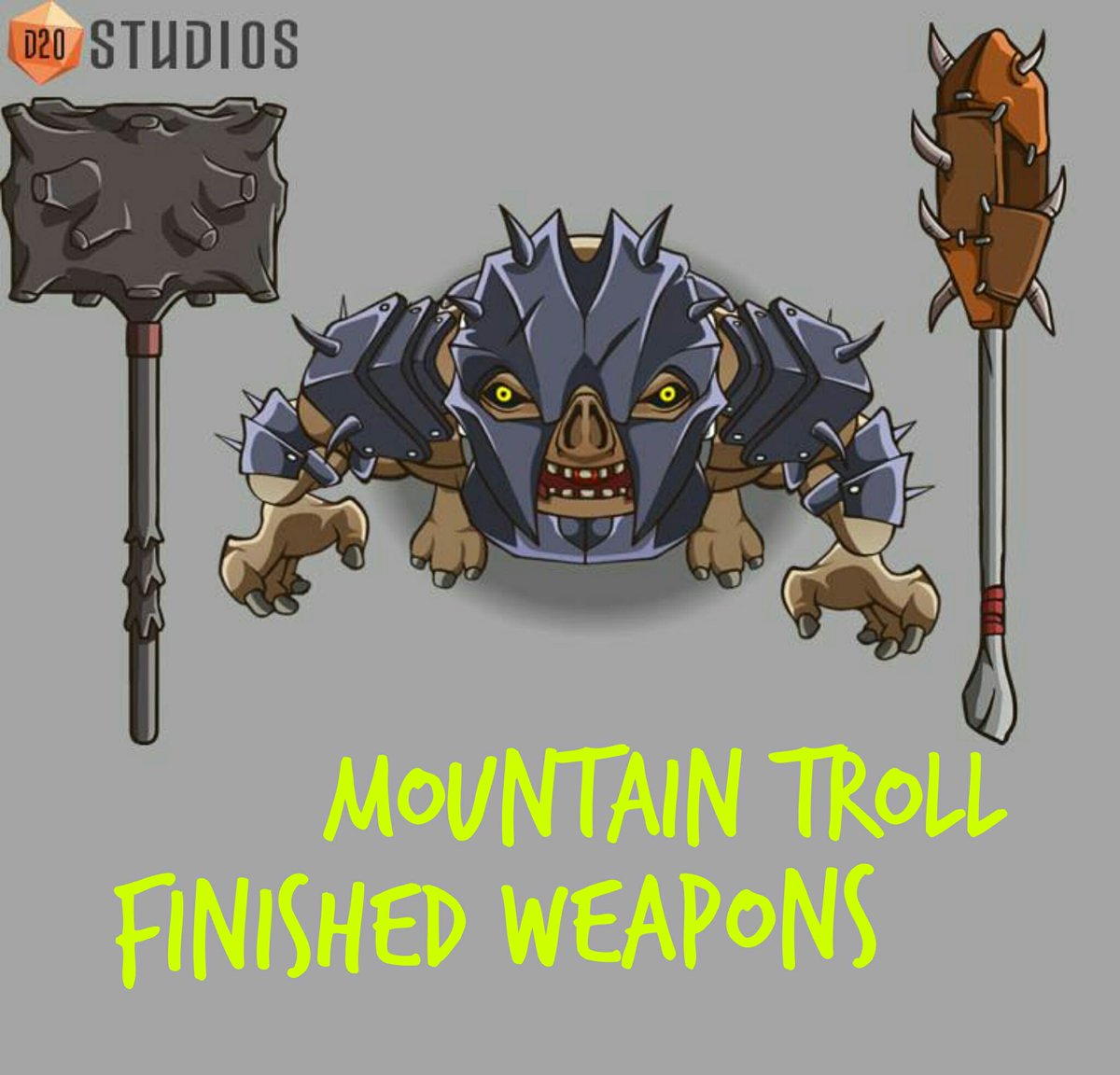 D20studio's tweet photo. Mountain Troll is happy with his 2 winning finished weapons! #ThanksForYourVote

#indiedev #indiegame #saturdayscreenshot #rpg #ccg #design https://t.co/jwe5reSy3M