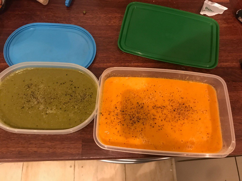 Feeling pretty pleased with myself. We are going away and I turned all the leftover veg into 2 soups for freezing.