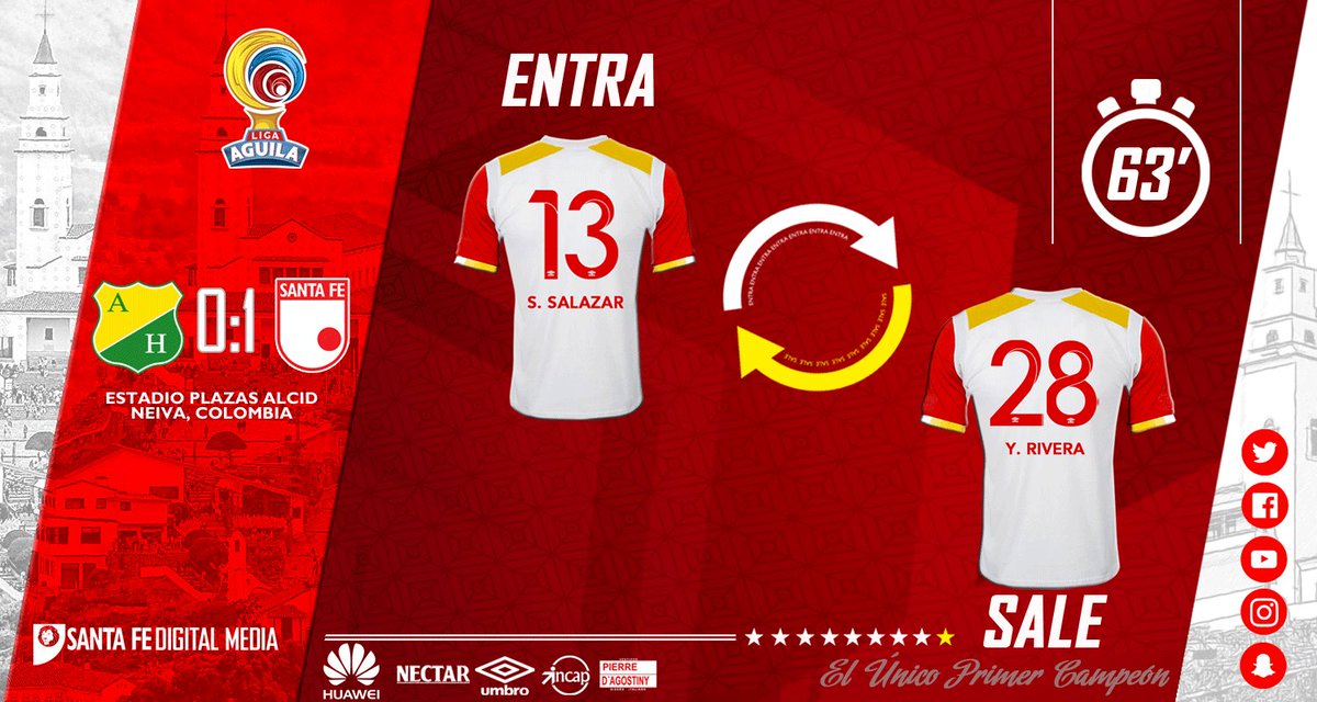 SantaFe's tweet photo. 🔁 Cambio en el León, sale Yamilson Rivera e ingresa @sesabe3095
#HUIvsSFE |0:1| ⏱63' https://t.co/HeMFdyaUGs