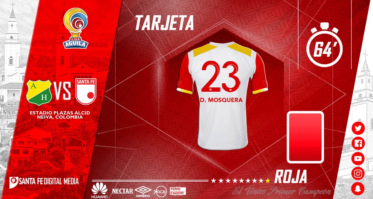 SantaFe's tweet photo. Tarjeta roja para Dairon Mosquera por doble amonestación, el León se queda con 10
#HUIvsSFE |0:1| ⏱64' https://t.co/8YBSlpmMeb