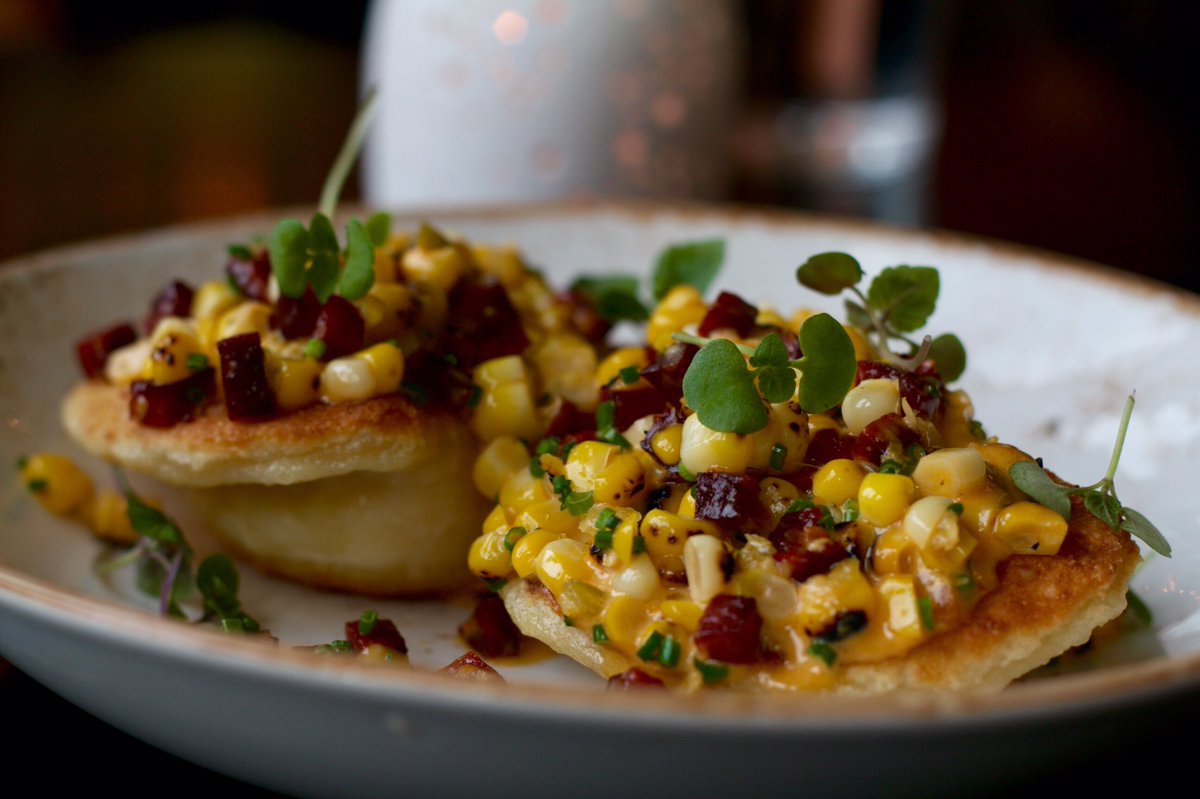 charcoalbyob's tweet photo. Potato Pierogies, grilled corn, chorizo, cherry pepper crème fraiche #charcoalbyob #yardley #pastabilities https://t.co/RXoVZkgDfA