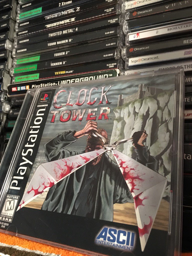 SuperGameAddict's tweet photo. Finally got clock tower for the ps1 back in the collection!!!. And I'm playing the crap out of it!!! GAME ON!!! https://t.co/1Bl2FAsx66