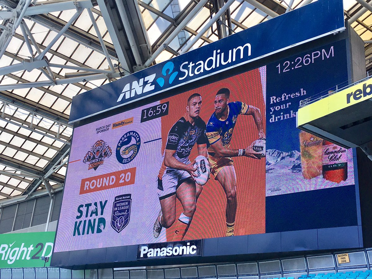 Catch us on the big screen at @ANZStadium. #StayKind, <a href="/TheParraEels/">Parramatta Eels</a> and <a href="/WestsTigers/">Wests Tigers</a> will be on it soon!