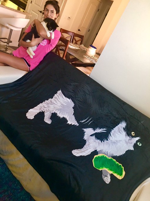 4 pic. The best part of my day: receiving my 1st blanket of Kushybaby from @printyourpet 💚💕💚💕 Such amazing