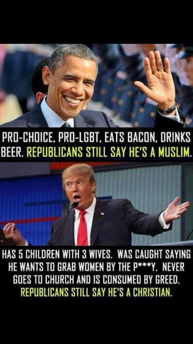 thefarpress's tweet photo. Not that we should be concerned with #Obama being a #Muslim, but #Trump Is Definitely Not A #Christian. @jazobair https://t.co/1dRrgRkIkJ