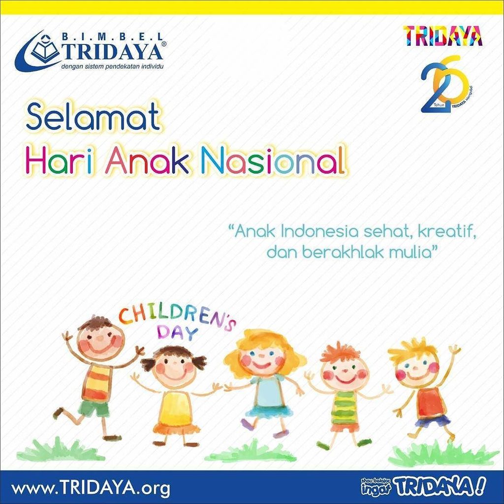 officialTRIDAYA's tweet photo. Selamat Hari Anak Nasional untuk anak-anak Indonesia. 😀
#HariAnakNasional #HariAnak #tridaya #bimbeltridaya #maub… https://t.co/vrXfWs4piR https://t.co/B43IeCHTXZ
