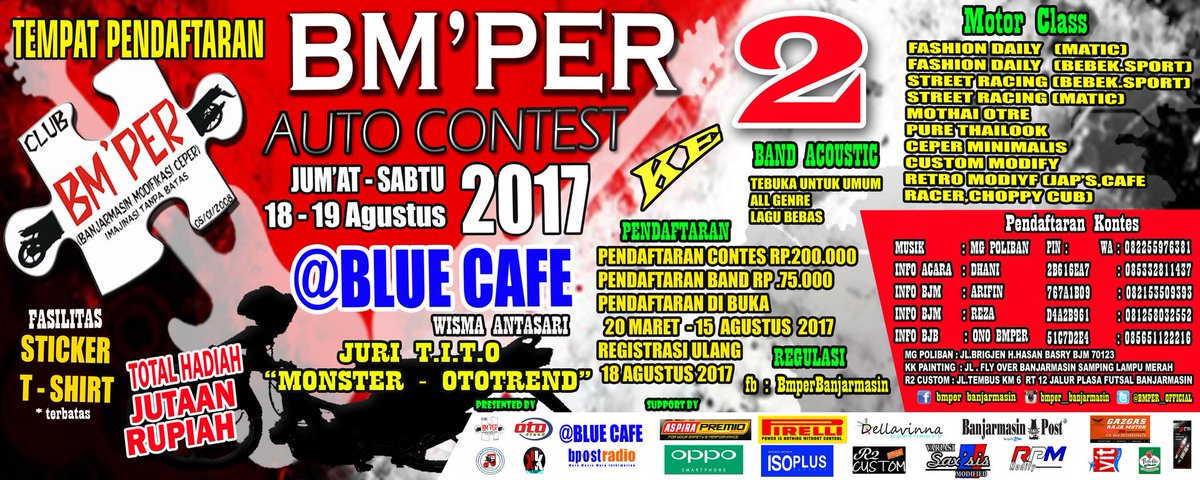 BMPER_OFFICIAL's tweet photo. Tarubgkan motor modifikasi kalian di ajang BM'PER AUTO COBTEST 2017 KE 2 18 19 AGUSTUS 2017 HALAMAN WISMA ANTASARI https://t.co/AIXSlbf3FF