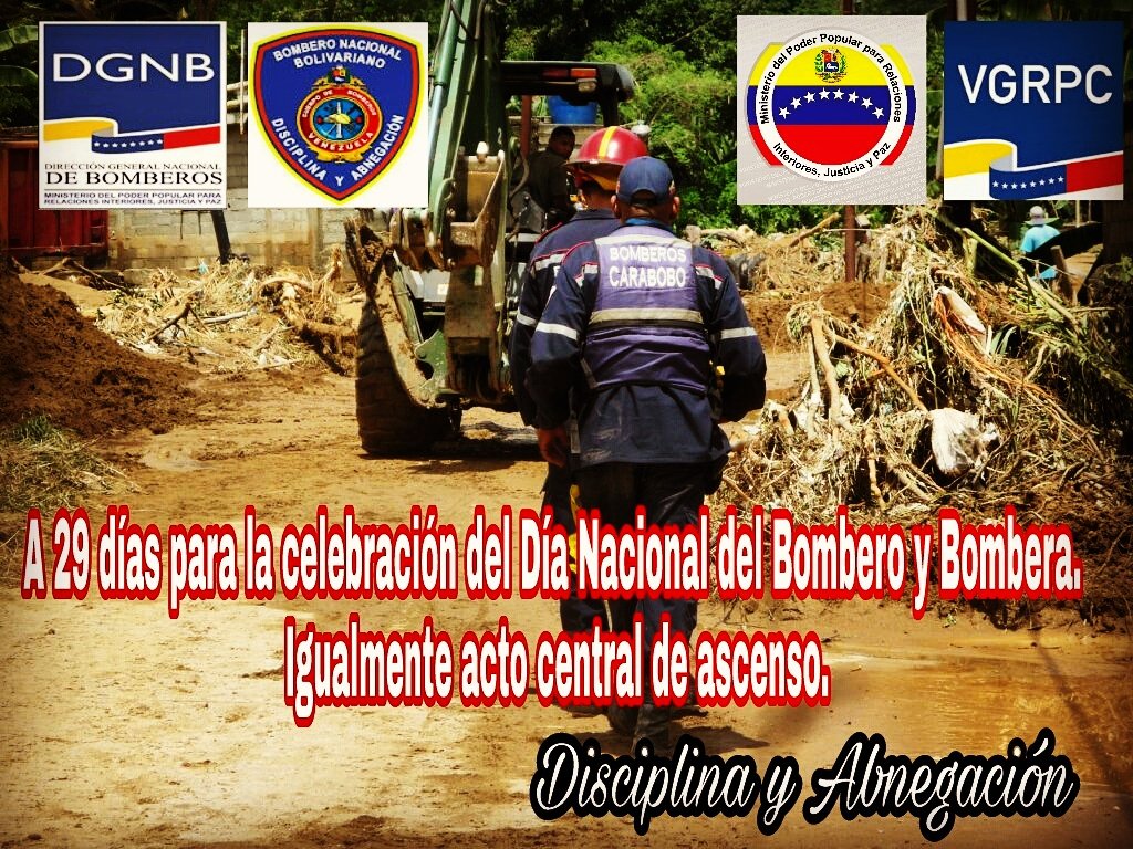 A 29 días para la celebración del Día Nacional del Bombero y Bombera. 
Igualmente acto central de ascenso.
#DiaNacionaldelBombero