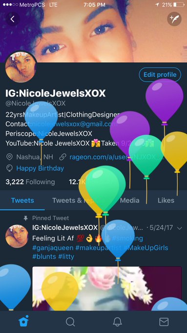 Happy Birthday 🎈🎊🎁🎉 to Me I turned 23 I love making money and I love smoking tree 😋🔥#BirthdayGirl #MyBirthday<a href="/tag/birthdaygirl"class="tags"><span>#birthdaygirl</span></a><a href="/tag/mybirthday"class="tags"><span>#mybirthday</span></a><a href="/tag/22julio"class="tags"><span>#22julio</span></a>