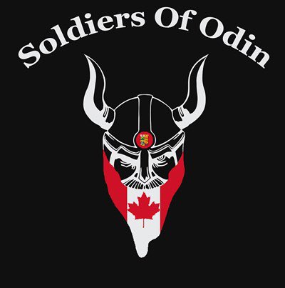whimgrrl's tweet photo. The wannabe gang 'Soldiers of Odin' and Quebec group 'La Muete' (wolfpack) #fashcards https://t.co/qyNOJS1JtQ