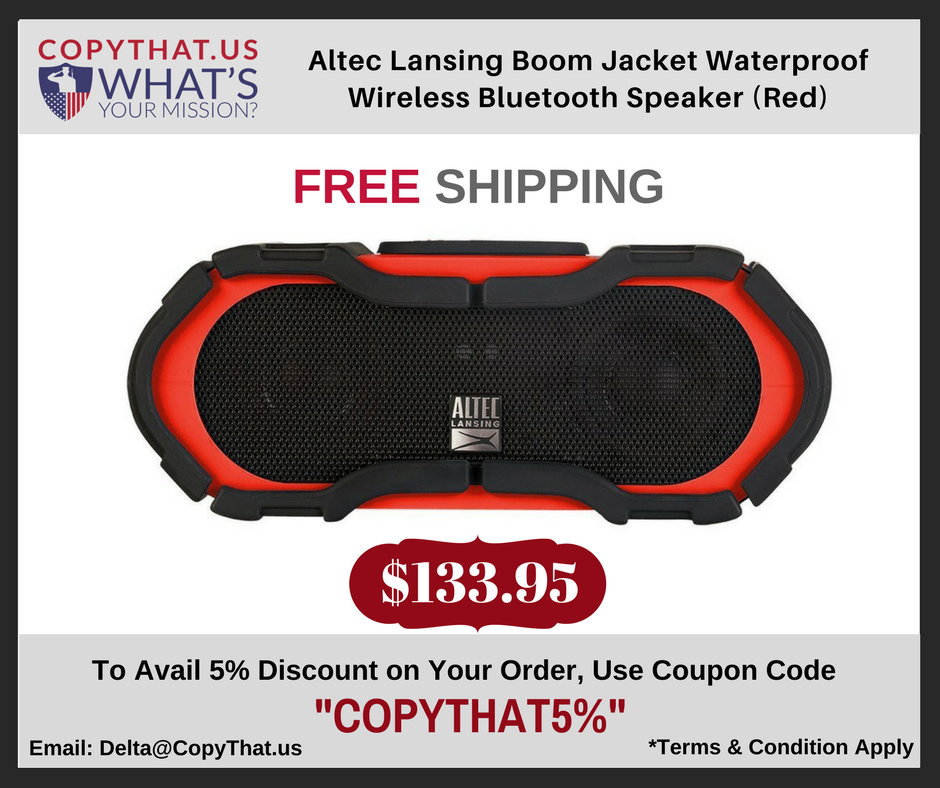 Copy_That_US's tweet image. Altec Lansing Boom Jacket Waterproof Wireless #BluetoothSpeaker (Red) #WirelessSpeaker #AltecSpeaker copythat.us/altec-lansing-…
