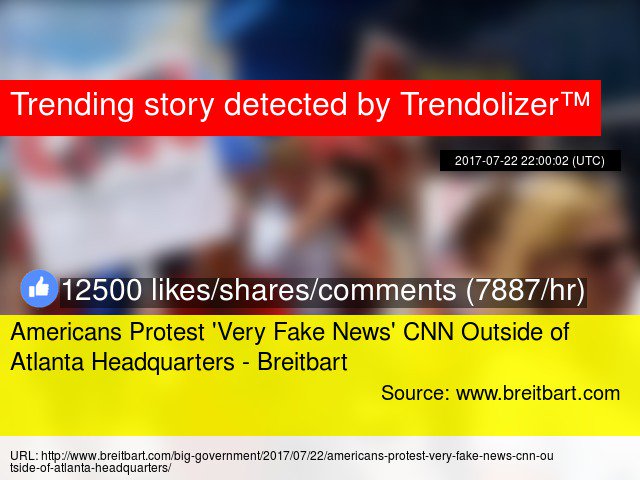 Trendolizer's tweet photo. Americans Protest 'Very Fake News' #CNN Outside of #AtlantaHeadquarters - Breitbart #CNNheadquarters #Georgia https://t.co/nmz9R6sIpN https://t.co/T2PXLKOHAw