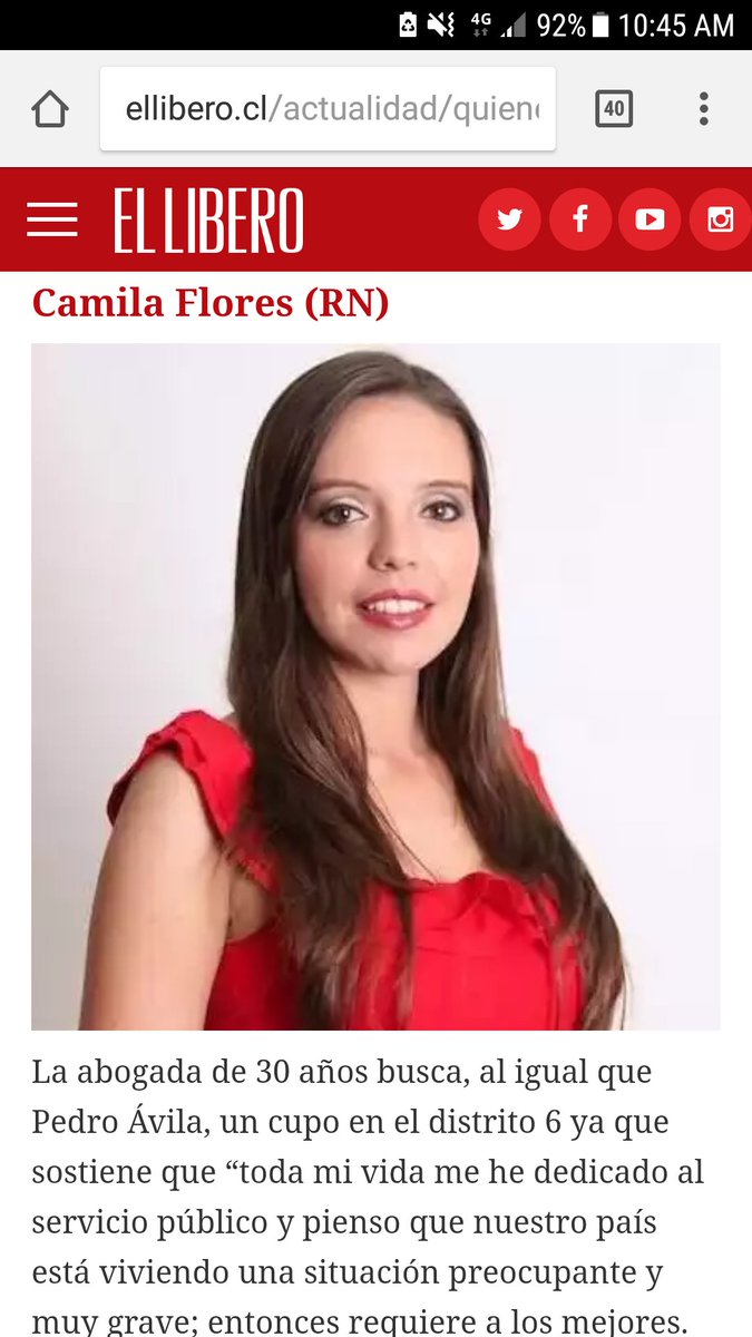 Cami_FloresO's tweet photo. Comparto nota de @elliberocl 
#CamilaFloresDiputada 
#UnaMujerDerecha @RNchile  https://t.co/A7KNdtLZn5 https://t.co/GJ4M2xfnjI https://t.co/erR3kn7qXV