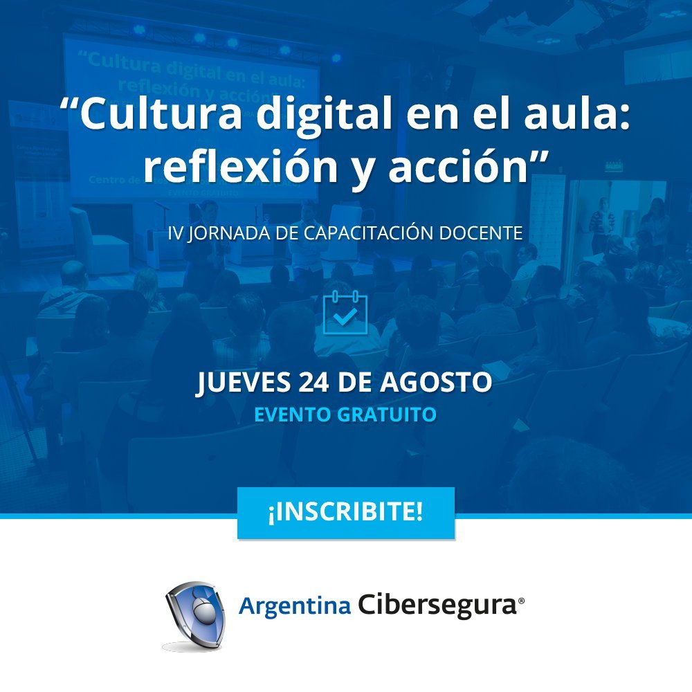 arg_cibersegura's tweet photo. Inscribite! y formá parte de la Jornada de Capacitación docente el 24 de Agosto: https://t.co/YRcEM5oJVC  #AulasCiberseguras @ORTArgentina https://t.co/tYGSrfhuhK