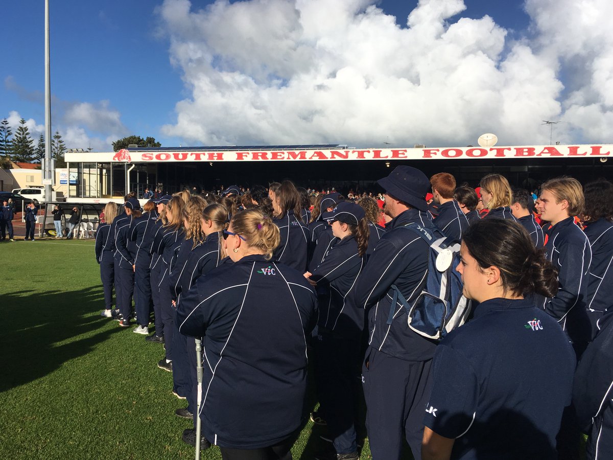 SchoolSportVic's tweet photo. School Sport Australia Australian Football Championships Opening Ceremony is under way. Go Team Vic https://t.co/AdKBXGfDJS