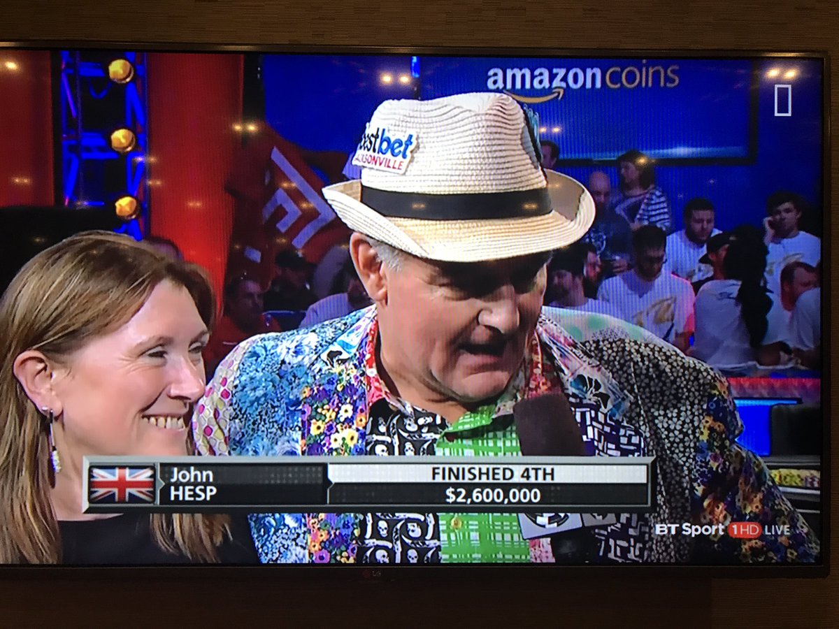 WilliamKassouf's tweet photo. Huge Congrats to @johnhespfk 
4th for $2.6M in WSOP Main
Phenomenal run &amp; fantastic result! 🤑💰🇬🇧🍾🎉👍
#WSOP
#Keepitfun
#9highlikeaBoss
#TeamUK https://t.co/qwxXRbgxr5