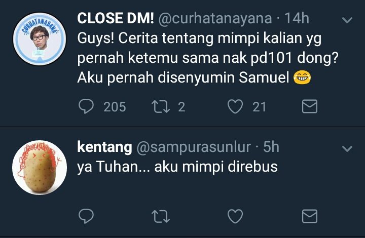 jexnscmi's tweet photo. @sampurasunlur 205 replies nyeritain tentang mereka yang mimpiin anak broduce

sedangkan seoonggok kentang.. https://t.co/cTPM4sXoYk