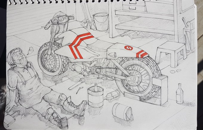 Misjudged the size of the motorcycle but otherwise pretty happy with my first attempt at a motorcycle ~ 