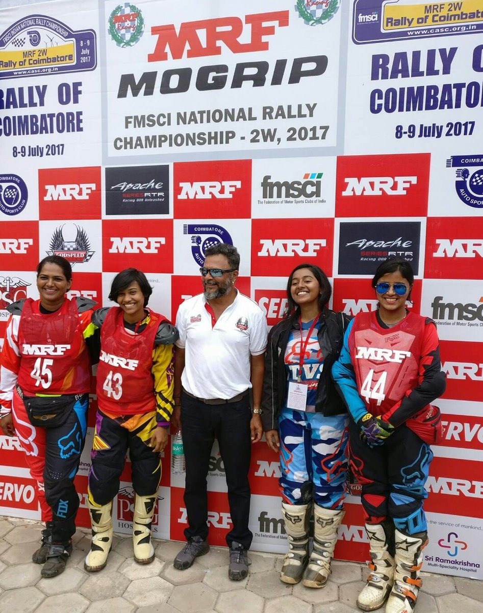 RallyNRace's tweet photo. All Ladies in Sports! @MRF_Racing #MRF Mogrip 5th @fmsci National Rally Championship, #coimbatore 
#WomaninMotorsports https://t.co/j2idv3pgbT