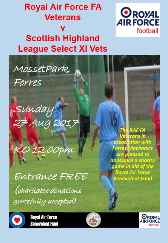 forcescarhire's tweet photo. Charity Match in aid of @RAFBF at #MossetPark Forres #RAFFAVets v Scottish Highland League Select Vets - 27 Aug 2017 #RAFBF #veterans https://t.co/LPylOGw90Z