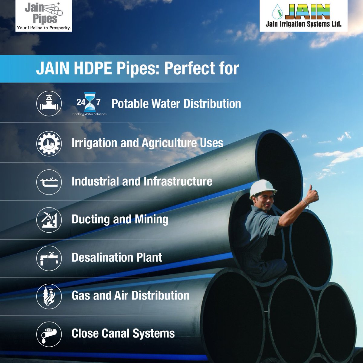 Jainpipes's tweet photo. @VaibhavDaure @AjitJisl #JainHDPEPipe -Versatile pipe with 💯+ years life.Its flexible, corrosion, seismic &amp; abrasion resistant.
#KeyToProsperity #ToolsofProgress https://t.co/xoOMN8V13F