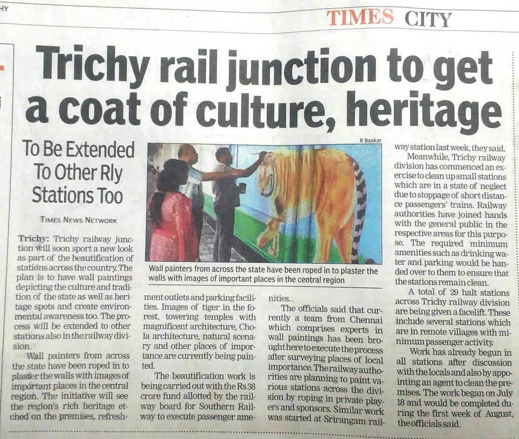 Tiruchchirappalli junction railway station being beautified with culture and heritage paintings.