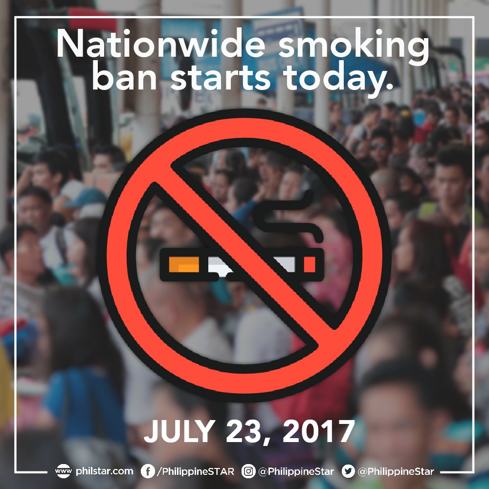 PhilippineStar's tweet photo. Heads up! Nationwide smoking ban takes effect today! https://t.co/5ZXvDDwkAd