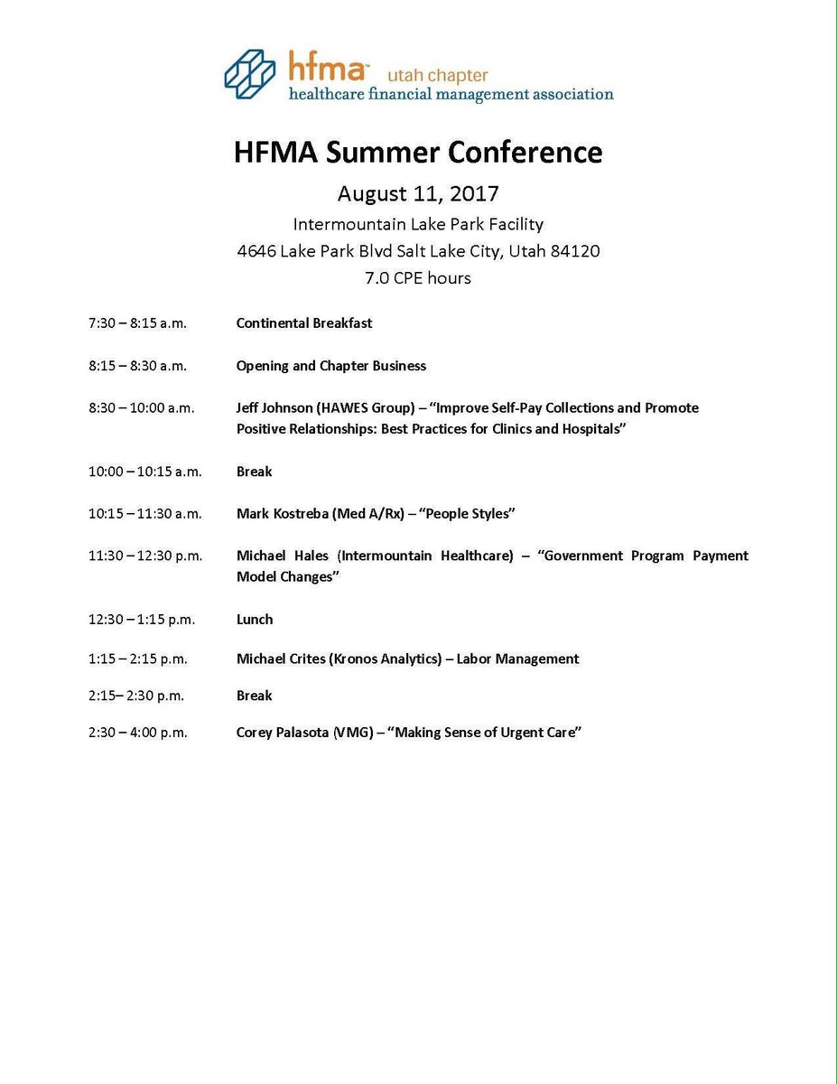 UtahHFMA's tweet photo. We hope to see you all at the HFMA Utah Chapter Summer Conference. Register @ https://t.co/bKcp24Hktw https://t.co/8PWLoO4FWC