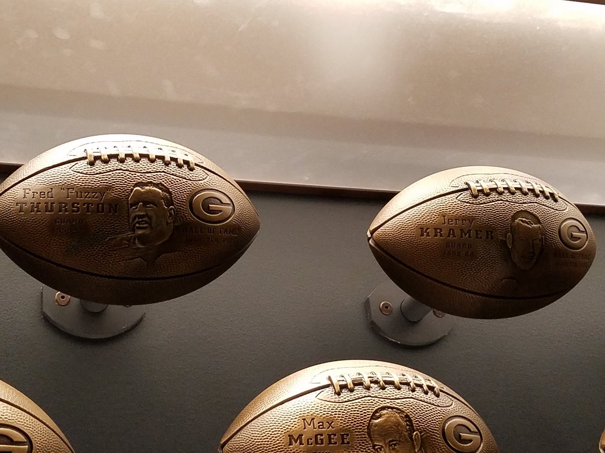 AdamLindner16's tweet photo. @JerryKramer4HOF @FThurstonXXII Fuzzy and Jerry's Hall of Fame footballs next to each other!
#GoPackGo https://t.co/o5XjwW5iqN