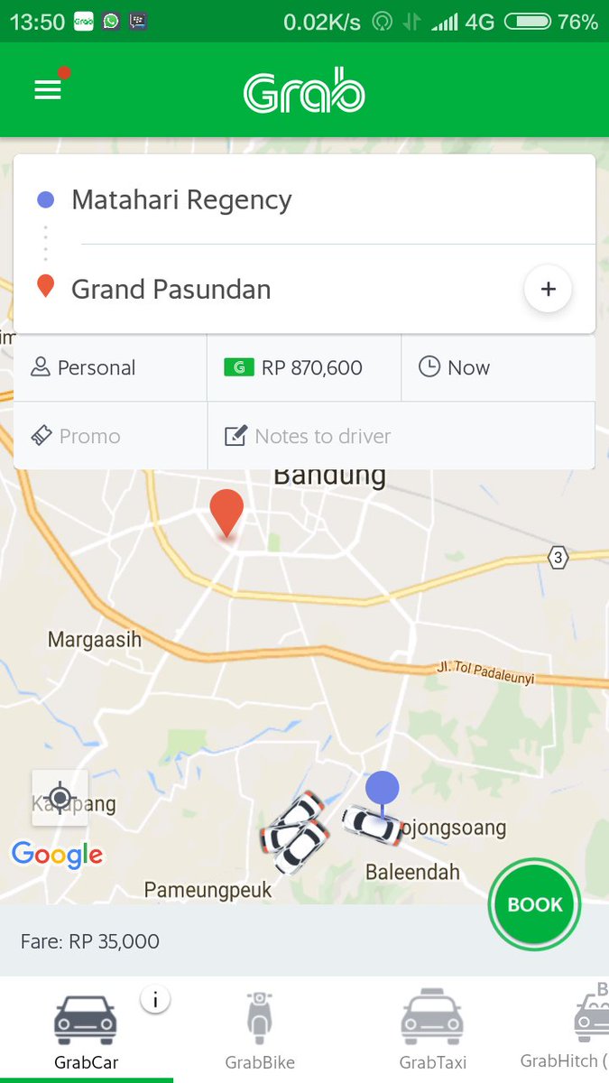 salianindya's tweet photo. @GrabID sy order k grand pasundan jln peta bdg &amp; sudah tiba di lokasi tujuan,tp ternyata lokasi dr database ngaco. Selanjutnya sy dm ya min https://t.co/H3mozhJuz0