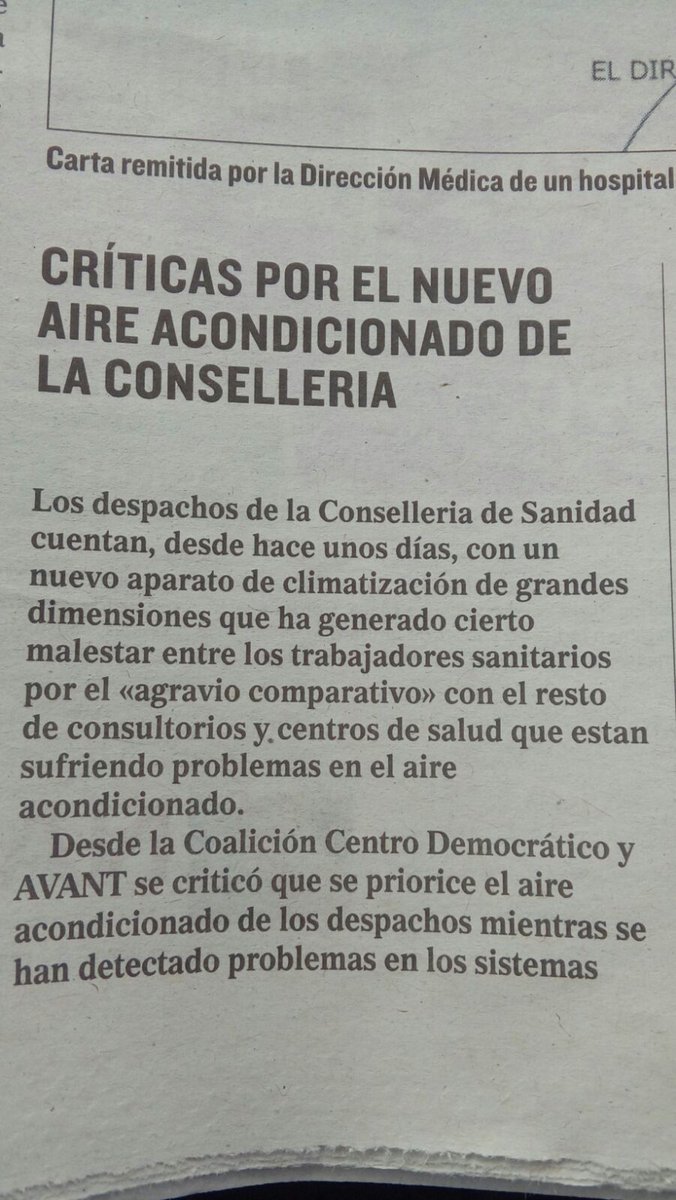 AvantValencians's tweet photo. @AvantValencians hui en El Mundo Parla de nostres indagacions de la Conselleria de Sanitat. @CarmenMonton  fresquita, pacientes calentitos https://t.co/VEgLWLjbgp