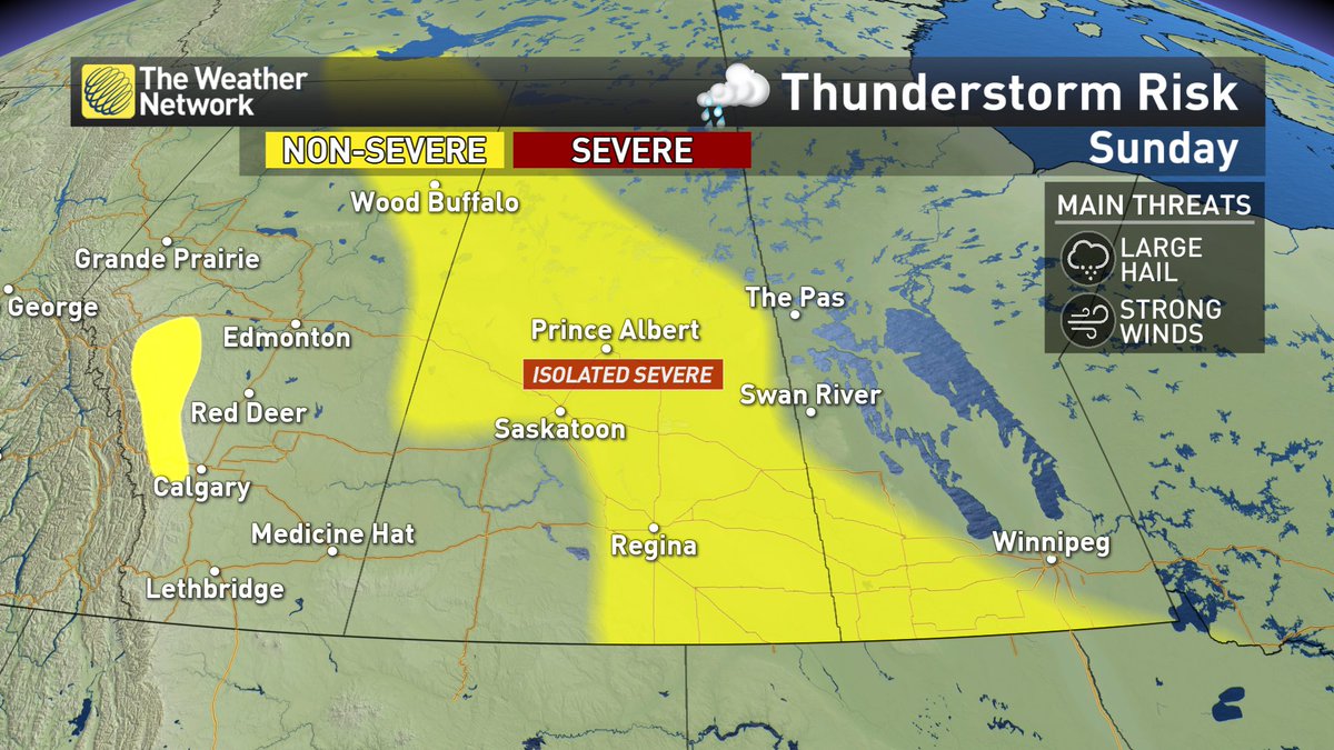 ShannBradbury's tweet photo. The area to watch for severe tstorms will be north of #Saskatoon #SKStorm - tracking east to #MANStorm overnight https://t.co/u23JjrxQGB