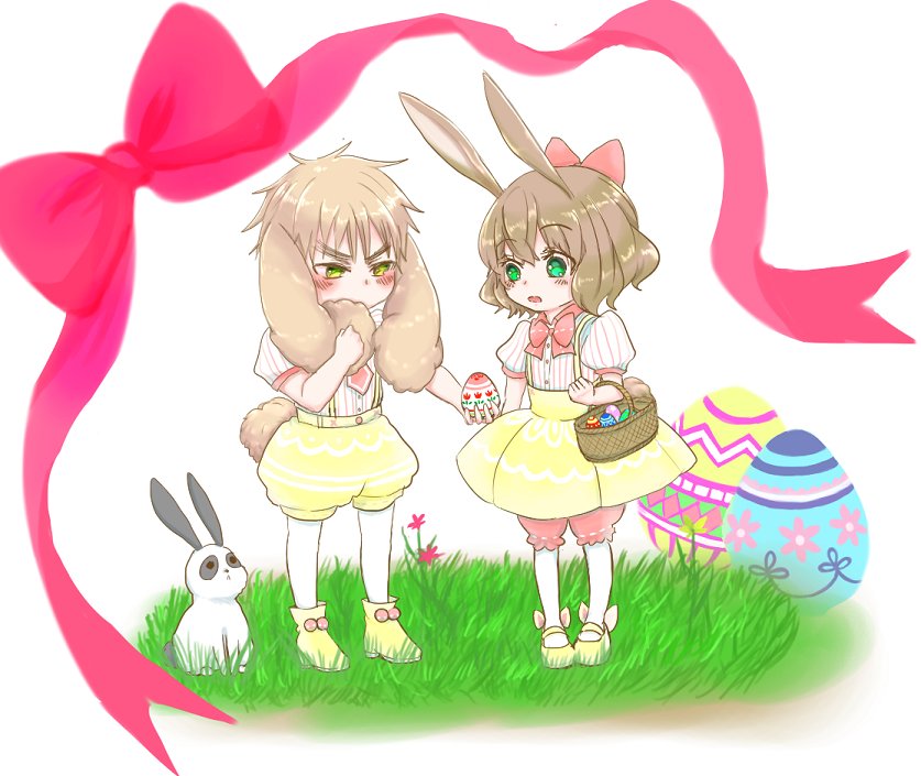 #リクエストボックス "イースターな英ベル"
今回ちびちゃんで描いてしまいました!リクありがとうございます☺
ちびちゃんの頃はタメ口だったらいいな～🎶 