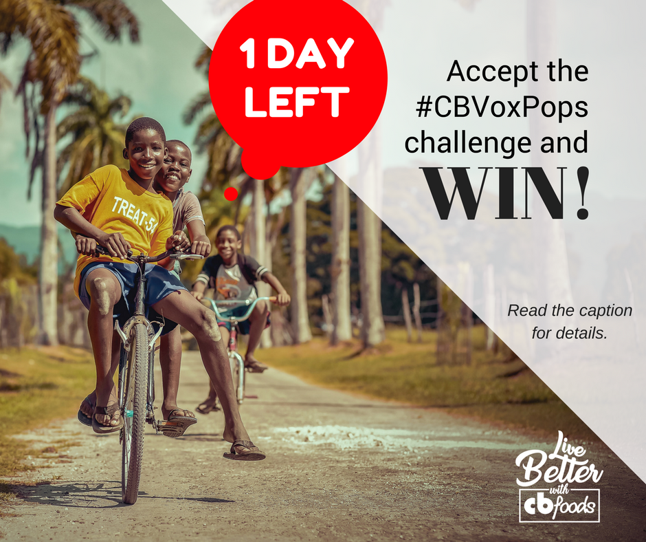 livebettercb's tweet photo. You've got one day left to get in on the winnings! For info > https://t.co/K3Brvt05sd
#LiveBetterwithCBFoods #CBVoxPops https://t.co/Kpy2mFkmIN