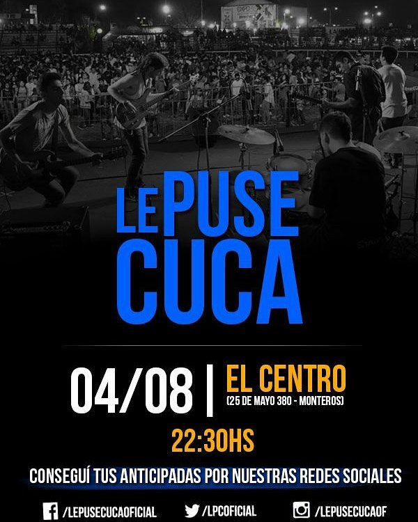 lpcoficial's tweet photo. Arrrrrrriiiiiibaaaa!!! Este viernes 04/08 tocamos en "El Centro". Los esperamos a todos. Conseguí tu anticipada!!!!!! https://t.co/9l7Rs6jOVR