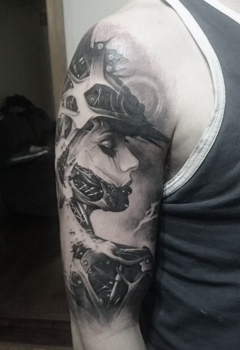 Enigma_Tattoo_G's tweet photo. #oldofthewoodwork #mechachick #Android #Cyborg #scifi #tattoo #tattoos #ink #blackandgrey #enigmatattoogallery #calebgraham https://t.co/A2gM1HUs6U