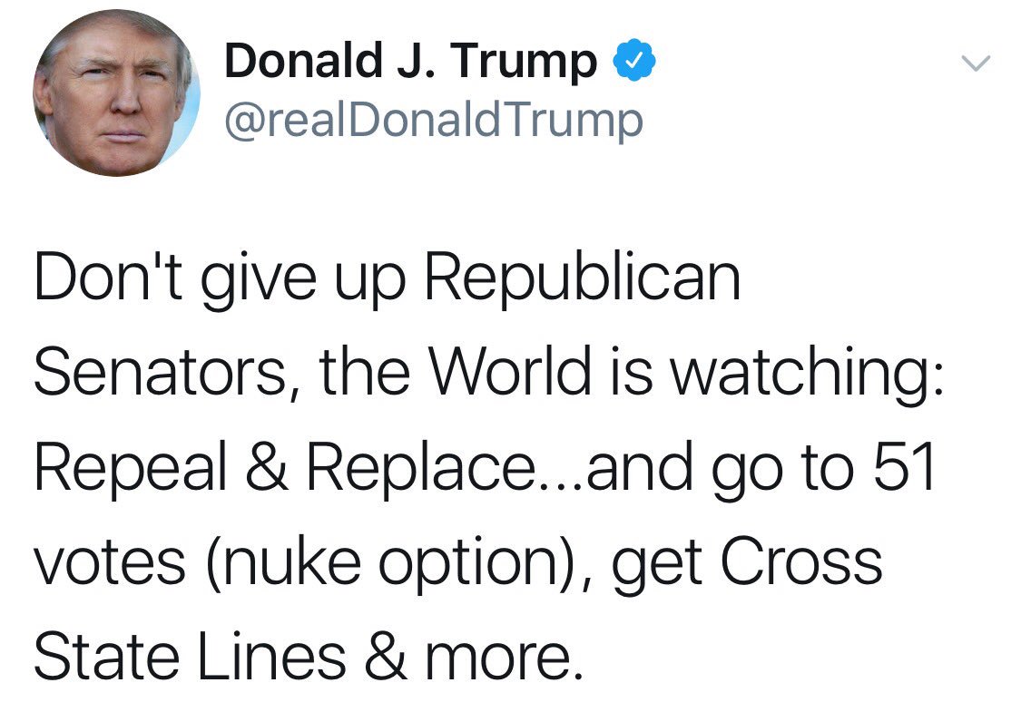 DisneyDeborah's tweet photo. Unless I am misreading this, he is asking his followers to not give up Republican senators. 🙃 #CommasMatter #DirectAddress https://t.co/aoigakXyb8