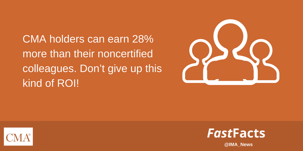IMA_News's tweet photo. #CMA holders can earn 28% more than their noncertified colleagues. Don’t give up this kind of ROI! https://t.co/clis4R85VP https://t.co/VexII4IqI9